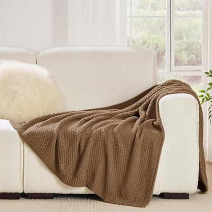 Light Brown Throw Blanket, Moss Knit, 50" x 60", Camel Brown - color: Moss-light Brown, size: 50"x60"