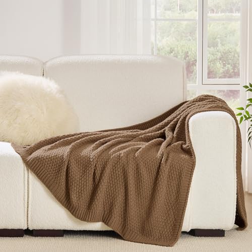 Light Brown Throw Blanket, Moss Knit, 60" x 80", Camel Brown - color: Moss-light Brown, size: 60"x80"