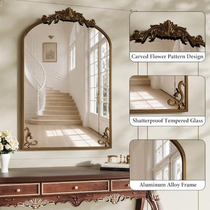 Koonmi Vintage Wall Mirror, 38“x26” Arched Antique Mirror