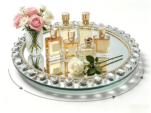 Round Glass Mirror Tray, 11.8" 360 Rotating Decorative Tray - color: Silver D