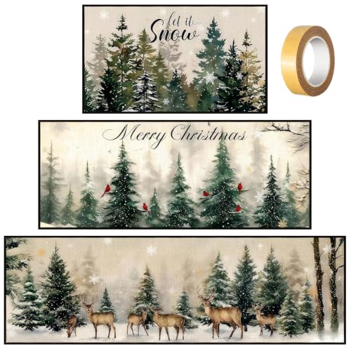 Fourluoo Sets of 3 Christmas Winter Kitchen Rugs and Mats Decor Set - color: Green