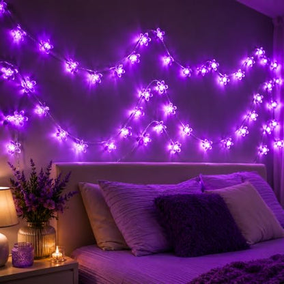 33ft 100 LED Plug in Purple Fairy Cherry Blossom Flower String Lights Decor - color: Purple