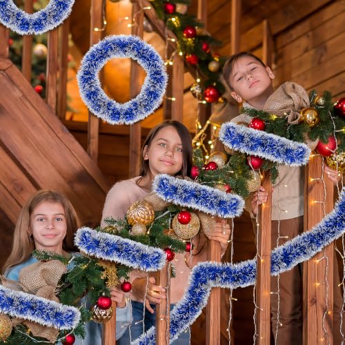 50FT Blue Christmas Tinsel Garland Christmas Tree Decoration - color: Blue White