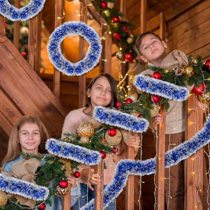 50FT Blue Christmas Tinsel Garland Christmas Tree Decoration - color: Blue White