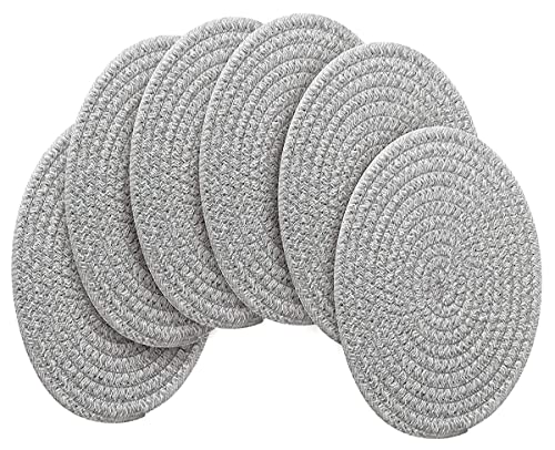 6 Pack Cotton Woven Placemats, 13.8 inches Round Plate Chargers Grey Thick Placemat Set Cotton Rope Braided Tablemats Rattan Tablemats Rustic Weave Placemats for Dining Table - color: Gray, size: Round Set of 6