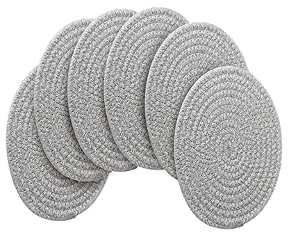 6 Pack Cotton Woven Placemats, 13.8 inches Round Plate Chargers Grey Thick Placemat Set Cotton Rope Braided Tablemats Rattan Tablemats Rustic Weave Placemats for Dining Table - color: Gray, size: Round Set of 6