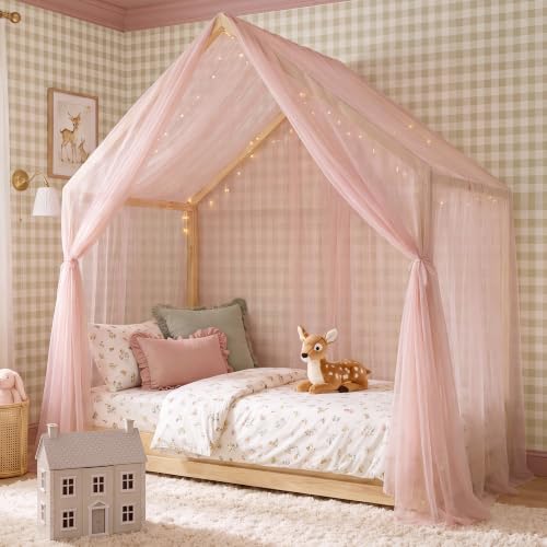 NICETOWN Light Pink Kids Bed Canopy for Nursery - Decorative Soft Voile Sheer Mosquito Net Window Scarf DIY Ascot Top Bed Scarf for Princess/Baby, W114 x L160, 1 Panel - color: Light Pink, size: 114"W x 160"L (Pack of 1)