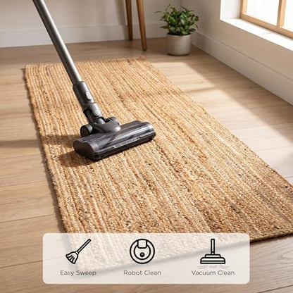 THE BEER VALLEY Jute Braided Runner Rug 2x6 Feet - Natural - color: Natural, size: 2' x 6' (Rectangular)