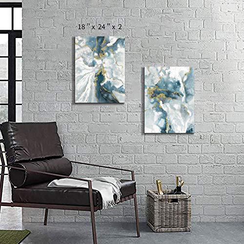 TAR TAR STUDIO Abstract Canvas Wall Art 2 Piece: Marble Style Artwork with Goil Foil and White Teal Heavy Texture Paintings for Living Room Pictures or Office Wall Decor 18"x24" - size: 18"x24" x2 Panels (Unframed)