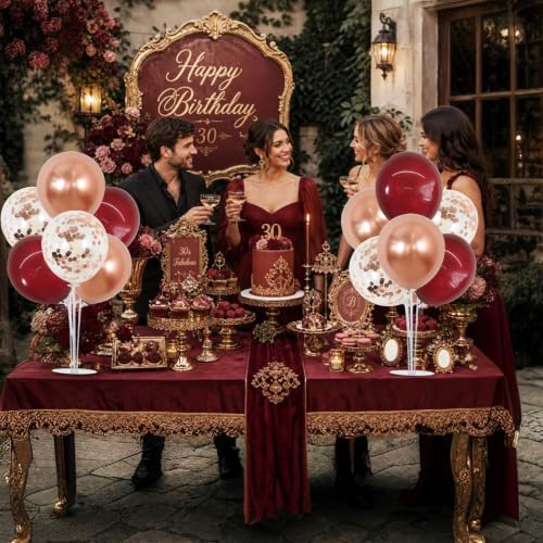 TONIFUL 4 Set Burgundy Rose Gold Balloon Stand Centerpieces for Table - color: Burgundy Rose Gold