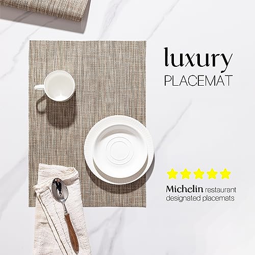 LEXMORE Placemats Set of 6 Vinyl/Plastic Woven Place Mats for Kitchen Table Indoor/Outdoor Washable Placemat Wipeable Dining Table Mats(Caramel) - color: A-caramel