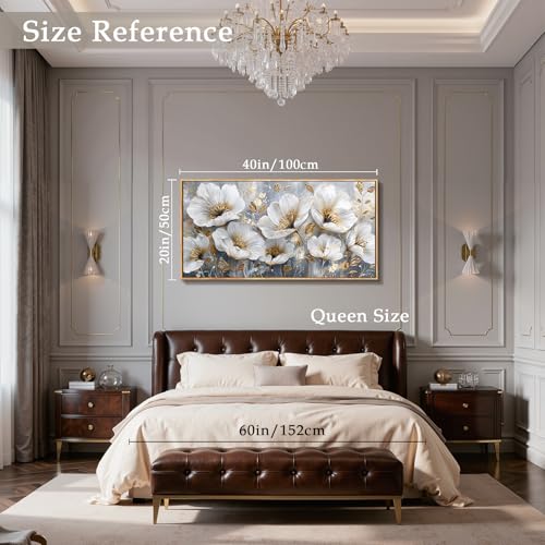 imjiayu White Gold Floral Canvas Wall Art Framed Abstract Botanical Print - color: White and Gold Flowers, size: 40"L x 20"W
