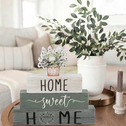 Cinnvoice 4 Pcs Farmhouse Wooden Tabletop Decor Green Eucalyptus Leaves - style: Eucalyptus Leaves
