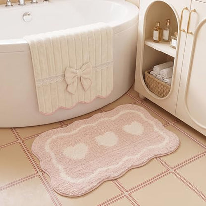 GRANNY SAYS Pink Bathroom Rug, 16" x 24", Cute Scalloped Bath Mat - color: Pink Heart, size: 1'4" x 2' (24" x 16")