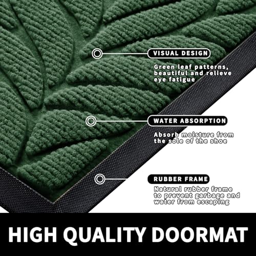 Yimobra Leaf Pattern Door Mat, 29.5 x 17 in, Green - color: Green, size: 29.5x17 in