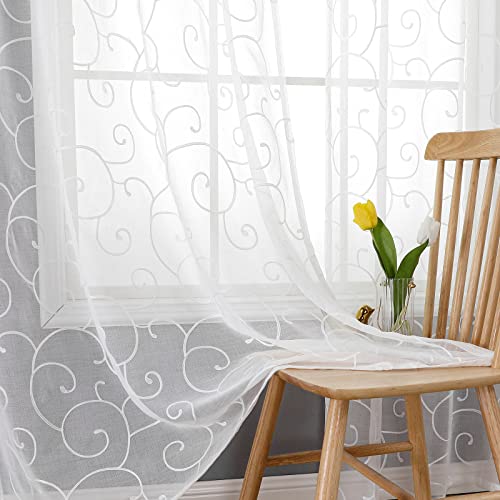 BGment White Sheer Curtains 84 Inches Long Living Room 2 Panels - color: White-cirrus, size: 52"W x 84"L (Pack of 2)