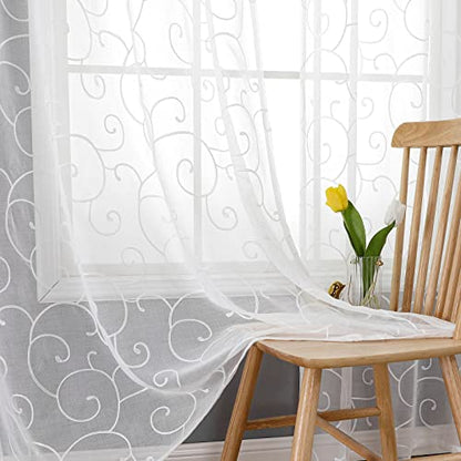 BGment White Sheer Curtains 84 Inches Long Living Room 2 Panels - color: White-cirrus, size: 52"W x 84"L (Pack of 2)