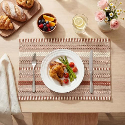 Artoid Mode Caramel Woven Braided Stripe Placemats Set of 6-12x18 Inch - color: Caramel, size: 12" x 18", 6 Pcs