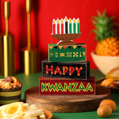 Yuntau 4 Pcs Kwanzaa Table Decorations Wood Block Sign Tiered Tray Decor - style: Candlestick