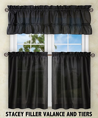 Ellis Curtain Stacey 54-by-13 Inch Ruffled Filler Valance (Black) - color: Black