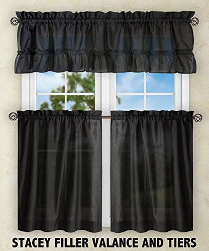Ellis Curtain Stacey 54-by-13 Inch Ruffled Filler Valance (Black) - color: Black