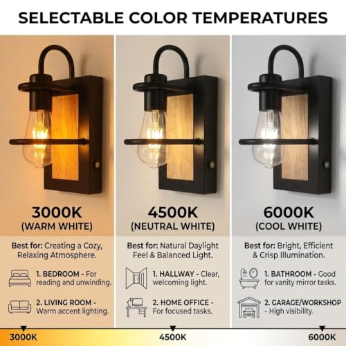 Farmhouse Wall Sconces Battery Operated Set Of 2, Rechargeable Wall Lights - color: Black Light Wood, size: 3 Color