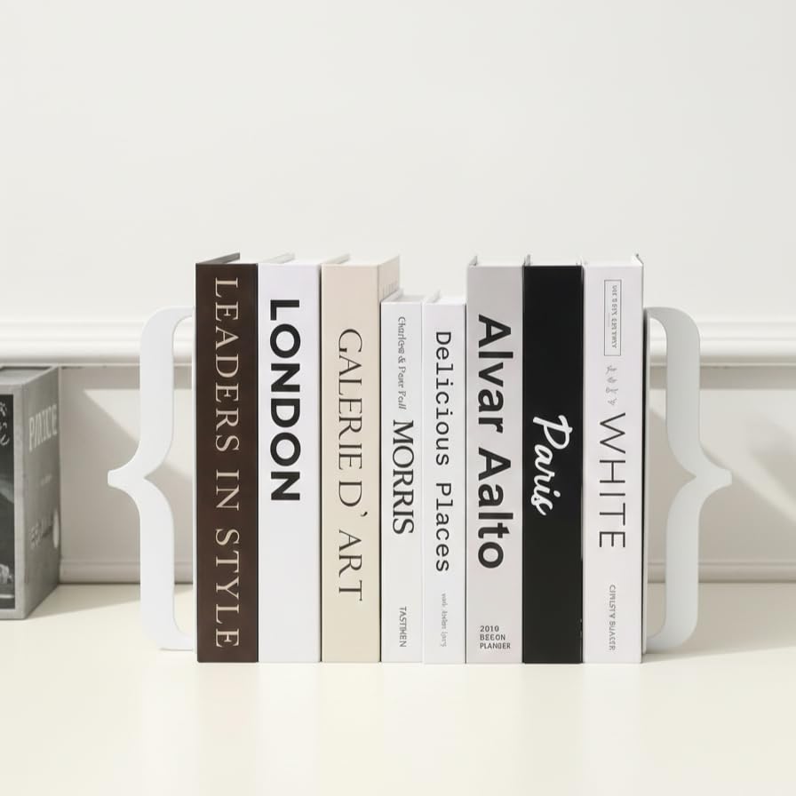 Decorative Bookends for Shelves, Bracket Shaped, White