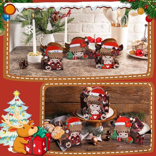 GlikCeil 3 Pcs Christmas Highland Cow Table Decorations Wood Centerpiece - style: Christmas