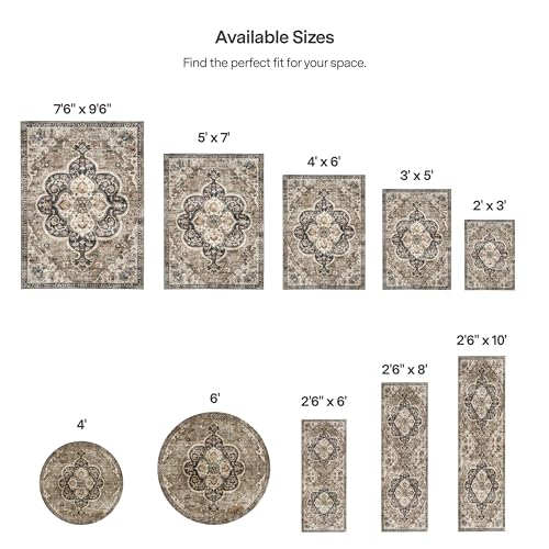 ReaLife Rugs Machine Washable Area Rug - Living Room Bedroom Bathroom Kitchen Entryway Office - Padded Crease Free Stain Resistant Premium - Boho Farmhouse Vintage- Joy - Brown Tan - 2'x 3' - color: Medallion - Brown Ivory, size: 2' x 3' (Rectangular)