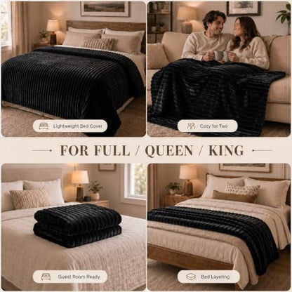 HIMEET Black Queen Size Blanket for Bed, 300GSM Ribbed Fleece, 90 x 90 in - color: Black, size: Queen (90" x 90")