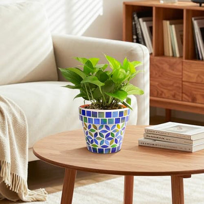 Mosaic Ceramic Small Succulent Plant Pot with Drainage 4 in Planter - color: Mosaic Blue