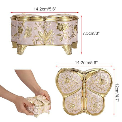 Hipiwe Antique Metal Jewelry Box Butterfly Keepsake Box for Woman, Large - color: Beige, size: Large