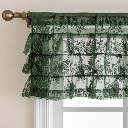 Kotile Emerald Green Lace Ruffle Valance for Windows W52 x L18 Inch 1 Panel - color: Emerald Green - Ruffle Lace