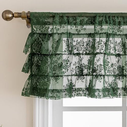 Kotile Emerald Green Lace Ruffle Valance for Windows W52 x L18 Inch 1 Panel - color: Emerald Green - Ruffle Lace