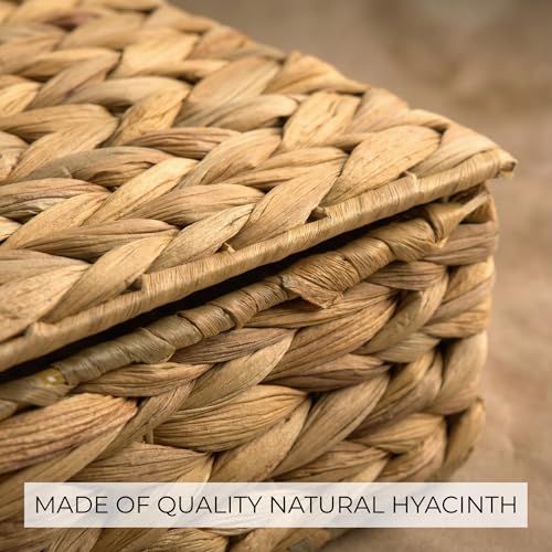 Decorative Storage Boxes with Lids - Set of 2 Wicker Organizer Shelf Bins