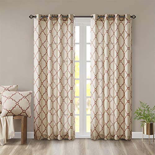 Madison Park Fretwork Print Window Curtain 1 Panel, 50x63 Beige/Spice - color: Spice, size: 50"W x 63"L (Pack of 1)