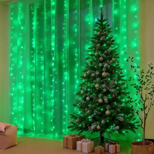 300LED Fairy Curtain Lights 9.8ft x 9.8ft LED Dimmable Twinkle Lights - color: Green