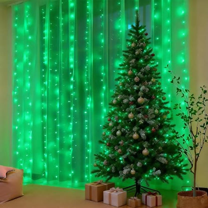 300LED Fairy Curtain Lights 9.8ft x 9.8ft LED Dimmable Twinkle Lights - color: Green