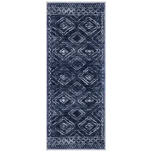 KILOCOCO Washable Runner Rug 2x5 ft Non Slip Hallway Runners, Dark Blue - color: Dark Blue, size: 2' x 5' (Runner)