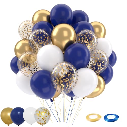 Patimate Navy Blue Gold Latex Party Balloons Set 50 pcs 12 inch - color: Navy Blue Gold