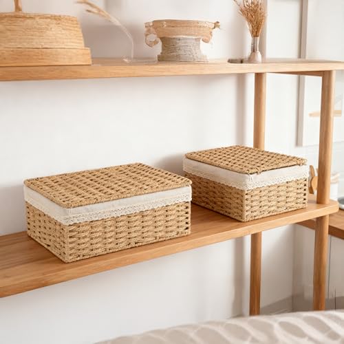 Nonam Rattan Divided Storage Basket with Lid, Set of 3, Natural - color: Divided Paper * Set of 3