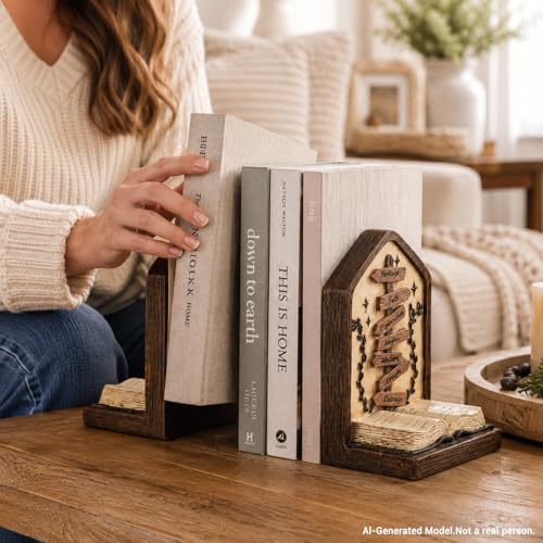 Vintage Bookends Set of 2, Brown Resin Direction Sign Book Ends for Shelves