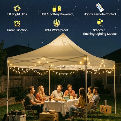 HEYFUNi Warm White Star String Lights with Remote, 16ft 50 LED - color: Warm White, size: 50 LED-Battery&USB