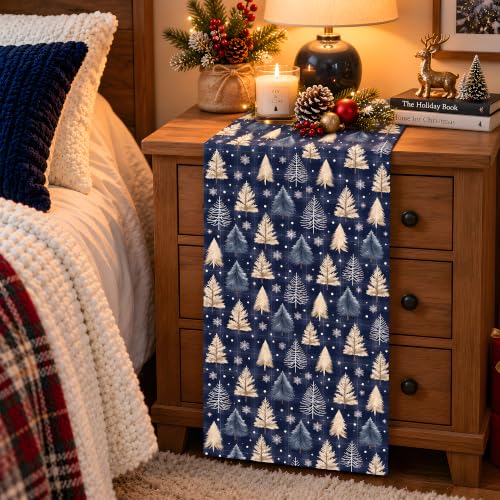 Christmas Decorations - Navy Blue Xmas Tree Snowflake Winter Table Runner - color: Xmas Tree Snowflake