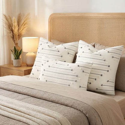 Mecatny Boho Outdoor Throw Pillow Covers 18x18 Set of 2 Beige & Grey - color: Beige and Grey, size: 18" x 18" (Pack of 2)
