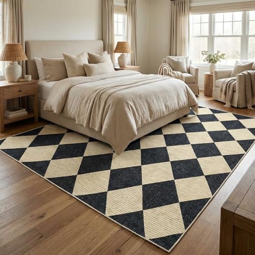 GarveeHome Area Rugs 8x10 for Living Room Black Checkered Washable Rug - color: Dark/Coffee, size: 8' x 10' (Rectangular)