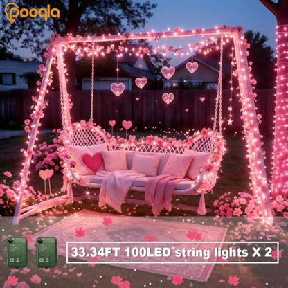 Pooqla Pink String Lights Battery Operated, 2x100 LED Christmas Lights - color: Pink, size: 100 LED x2