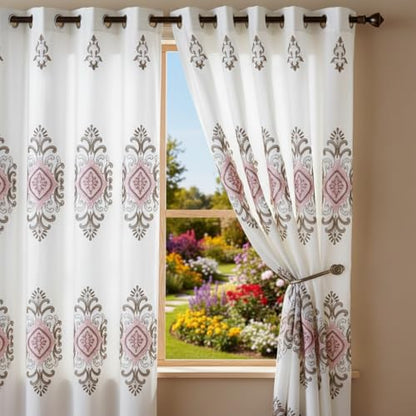 J&V TEXTILES Embroidered Curtain Set, 2 Panel Drapes with Backing & Valance, Medallion Pattern (Pink) - color: Pink