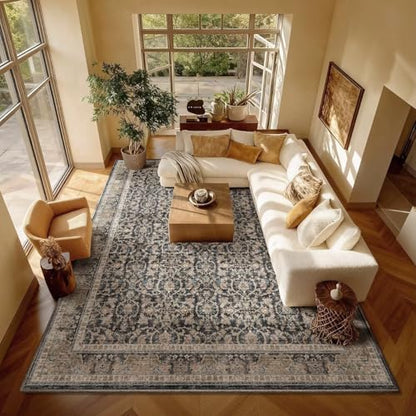 Washable 8x10 Area Rugs for Living Room Bedroom, Charcoal/Taupe - color: Charcoal/Taupe, size: 8' x 10' (Rectangular)
