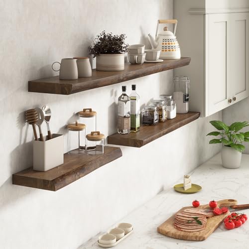 Solid Wood Floating Shelves 36 Inch, Live Edge, Heavy-Duty, Walnut, 2pcs - color: Walnut Finish - Live Edge, size: 36"W, 2Pack